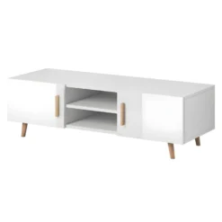 Meuble TV Design EDEN II 140 Cm, 2 Portes Et 2 Niches, Coloris Blanc. Type Scandinave.