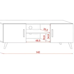 Meuble TV Design EDEN II 140 Cm, 2 Portes Et 2 Niches, Coloris Blanc. Type Scandinave. -Pas Cher Mobiliora Magasin meuble tv 8917909
