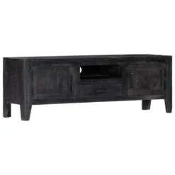 Meuble Télé Buffet Tv Télévision Design Pratique Noir 118 Cm Bois De Manguier Massif 2502203