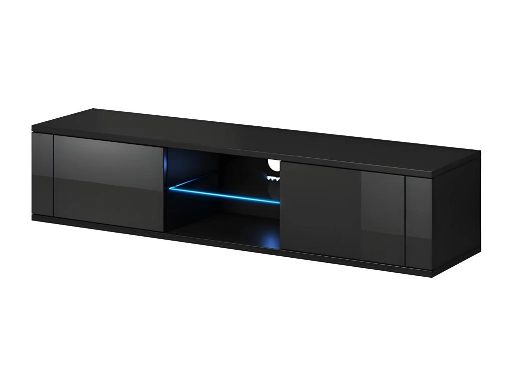 Meuble TV Design PARIS-HIT 140 Cm, 2 Portes Et 2 Niches, Coloris Noir + LED 3 Meuble TV Design PARIS-HIT 140 Cm, 2 Portes Et 2 Niches, Coloris Noir + LED