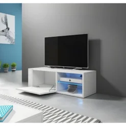 Meuble TV Design BREST-HIT 100 Cm, 1 Porte Et 2 Niches, Coloris Blanc Et Gris + LED 8 Meuble TV Design BREST-HIT 100 Cm, 1 Porte Et 2 Niches, Coloris Blanc Et Gris + LED -Pas Cher Mobiliora Magasin meuble tv 8920155