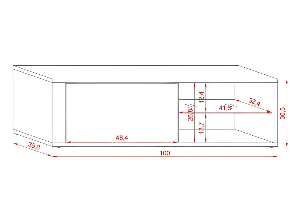 Meuble TV Design BREST-HIT 100 Cm, 1 Porte Et 2 Niches, Coloris Blanc Et Gris + LED 6 Meuble TV Design BREST-HIT 100 Cm, 1 Porte Et 2 Niches, Coloris Blanc Et Gris + LED – Image 4