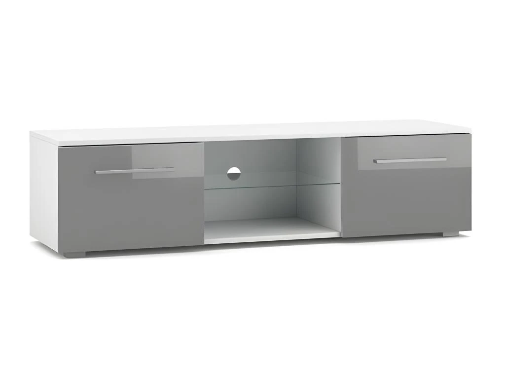 Meuble TV Design LEON 140 Cm. 2 Portes Et Niche Coloris Blanc Et Gris Brillant 3 Meuble TV Design LEON 140 Cm. 2 Portes Et Niche Coloris Blanc Et Gris Brillant