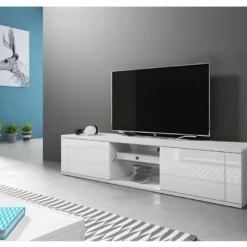 Meuble TV Design PARIS-HIT 140 Cm, 2 Portes Et 2 Niches, Coloris Blanc Mat Et Blanc Brillant 7 Meuble TV Design PARIS-HIT 140 Cm, 2 Portes Et 2 Niches, Coloris Blanc Mat Et Blanc Brillant -Pas Cher Mobiliora Magasin meuble tv 8920203