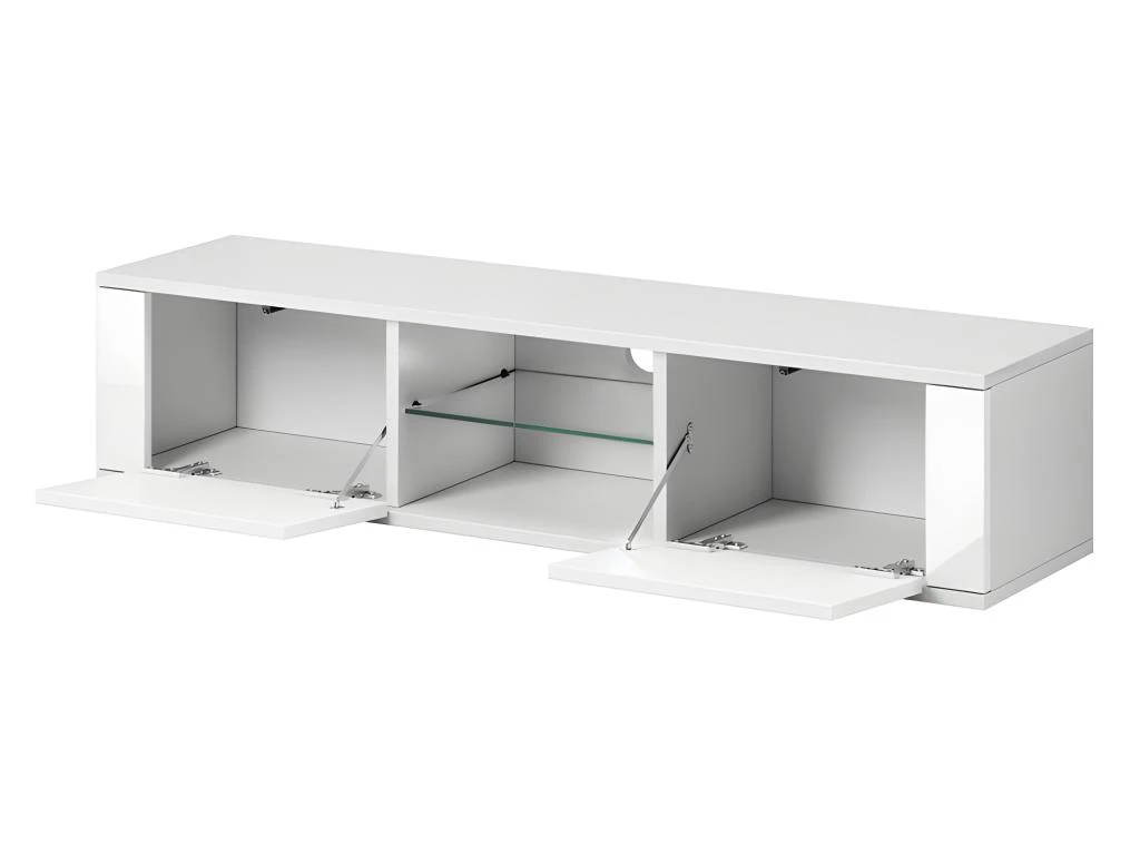 Meuble TV Design PARIS-HIT 140 Cm, 2 Portes Et 2 Niches, Coloris Blanc Mat Et Blanc Brillant 5 Meuble TV Design PARIS-HIT 140 Cm, 2 Portes Et 2 Niches, Coloris Blanc Mat Et Blanc Brillant – Image 3