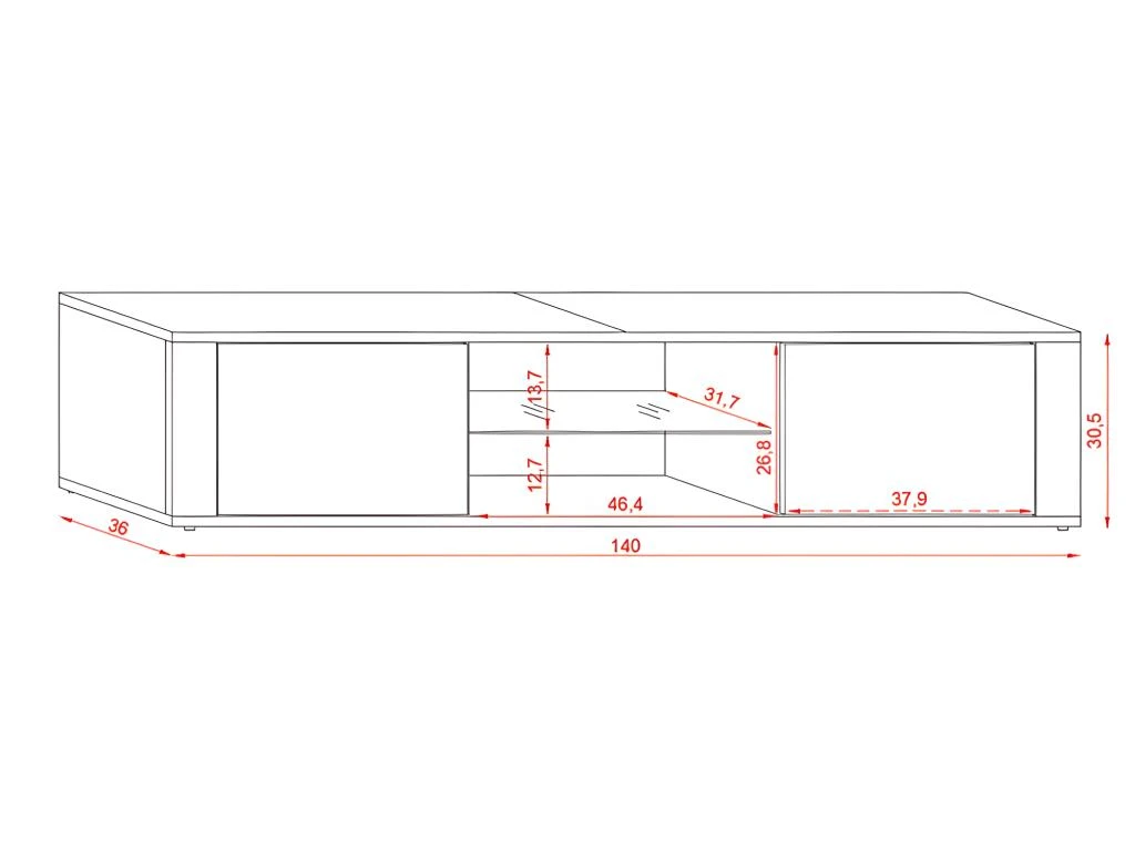 Meuble TV Design PARIS-HIT 140 Cm, 2 Portes Et 2 Niches, Coloris Blanc Mat Et Blanc Brillant 6 Meuble TV Design PARIS-HIT 140 Cm, 2 Portes Et 2 Niches, Coloris Blanc Mat Et Blanc Brillant – Image 4