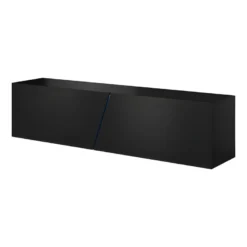 Meuble TV Suspendu Design SPEED, 160 Cm, 1 Porte, Coloris Noir Avec LED Intégrée.