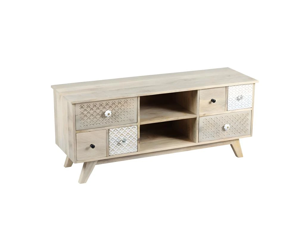 TROMSO - Meuble TV 6 Tiroirs En Manguier Massif Clair 3 TROMSO - Meuble TV 6 Tiroirs En Manguier Massif Clair