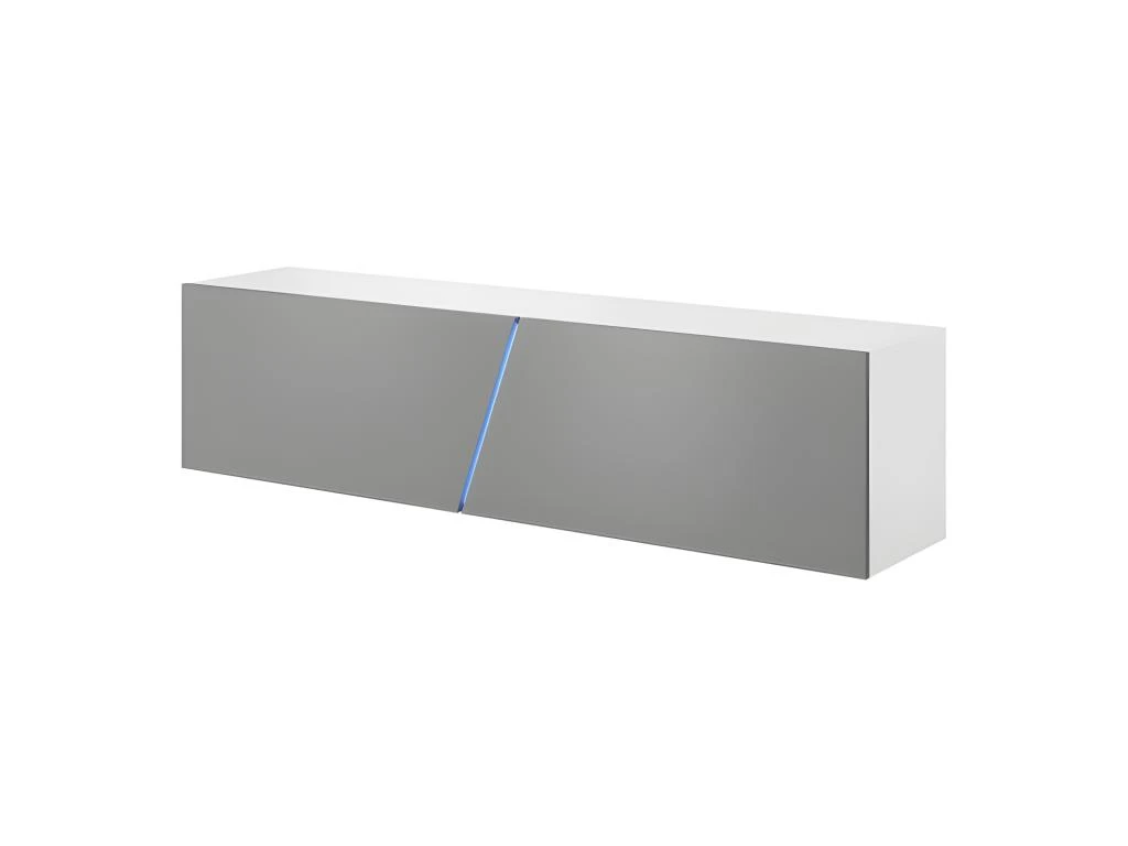 Meuble TV Suspendu Design SPEED, 160 Cm, 1 Porte, Coloris Blanc Et Gris Avec LED Intégrée. 3 Meuble TV Suspendu Design SPEED, 160 Cm, 1 Porte, Coloris Blanc Et Gris Avec LED Intégrée.