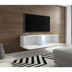 Meuble TV Suspendu Design SPEED, 160 Cm, 1 Porte, Coloris Blanc Et Gris Avec LED Intégrée. 8 Meuble TV Suspendu Design SPEED, 160 Cm, 1 Porte, Coloris Blanc Et Gris Avec LED Intégrée. -Pas Cher Mobiliora Magasin meuble tv 8920579