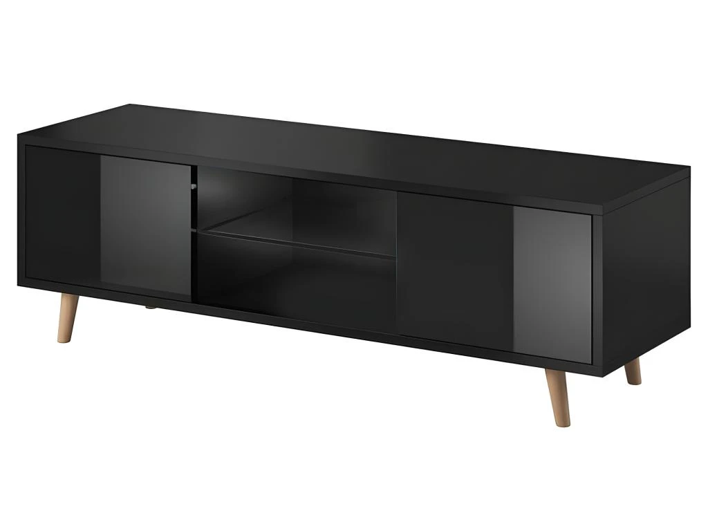 Meuble TV Design EDEN 140 Cm, 2 Portes Et 2 Niches, Coloris Noir. Type Scandinave. 3 Meuble TV Design EDEN 140 Cm, 2 Portes Et 2 Niches, Coloris Noir. Type Scandinave.