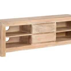 Meuble Télé Buffet Tv Télévision Design Pratique Bois D'acacia Massif 120 Cm Marron Clair 2502121