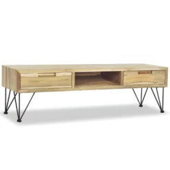 Meuble Télé Buffet Tv Télévision Design Pratique 120 Cm Teck Massif Beige 2502249