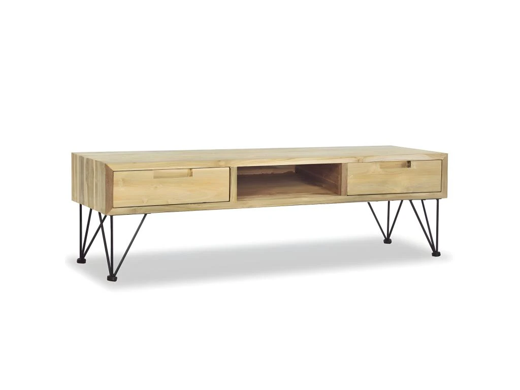 Meuble Télé Buffet Tv Télévision Design Pratique 120 Cm Teck Massif Beige 2502249 4 Meuble Télé Buffet Tv Télévision Design Pratique 120 Cm Teck Massif Beige 2502249 – Image 2