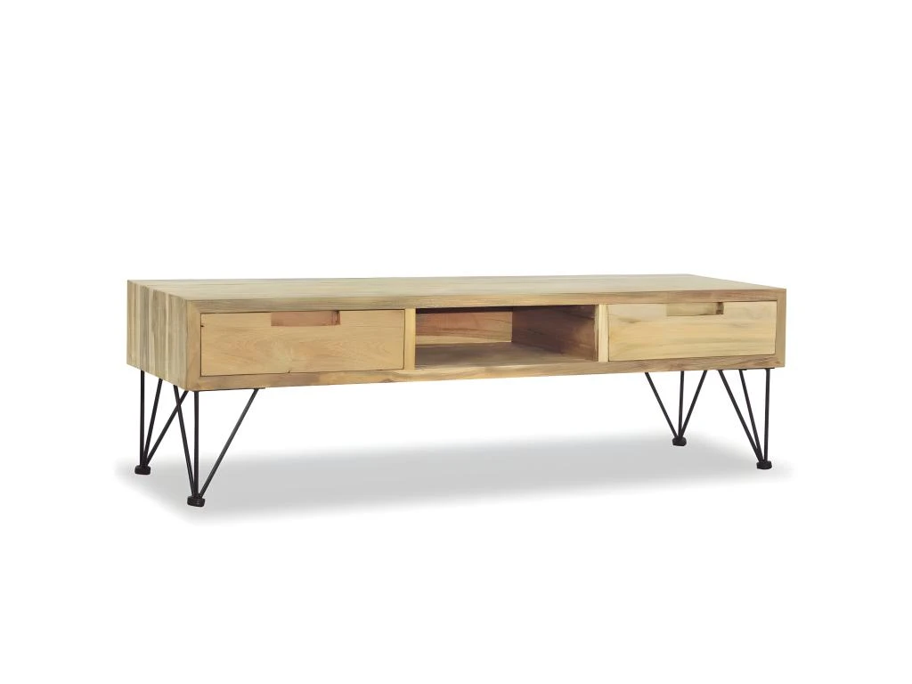 Meuble Télé Buffet Tv Télévision Design Pratique 120 Cm Teck Massif Beige 2502249 5 Meuble Télé Buffet Tv Télévision Design Pratique 120 Cm Teck Massif Beige 2502249 – Image 3