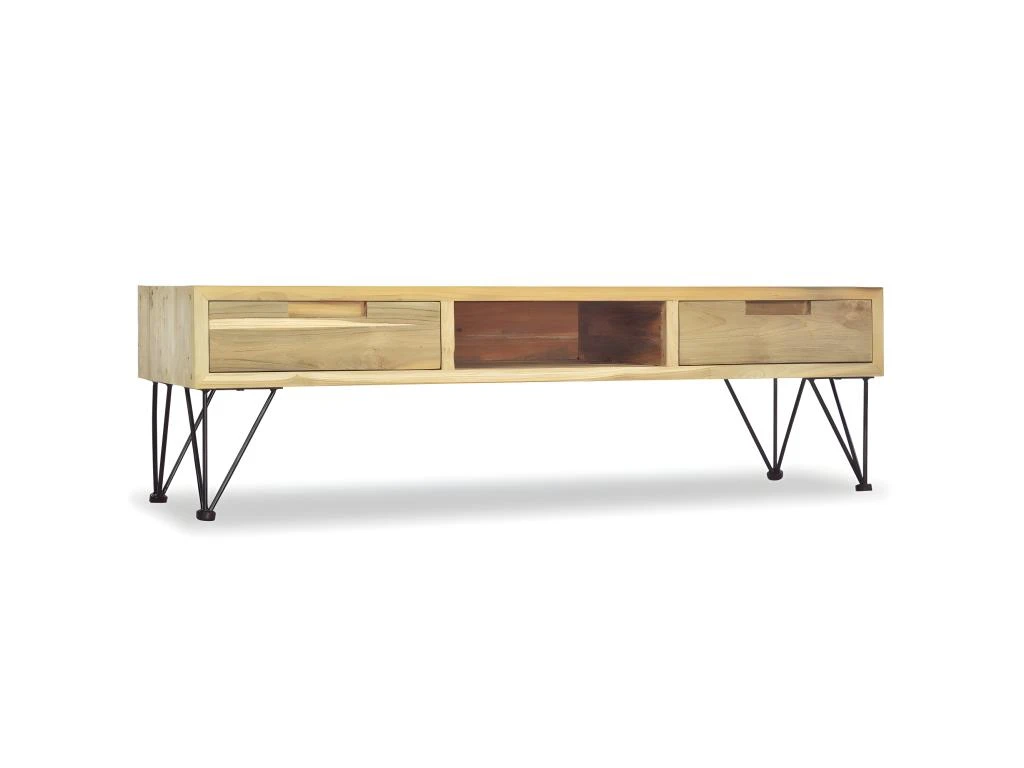 Meuble Télé Buffet Tv Télévision Design Pratique 120 Cm Teck Massif Beige 2502249 6 Meuble Télé Buffet Tv Télévision Design Pratique 120 Cm Teck Massif Beige 2502249 – Image 4