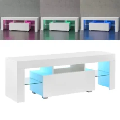 Meuble TV Avec éclairage LED Multicolore Banc Support Design Avec étagères 130 Cm Blanc 03_0005859 -Pas Cher Mobiliora Magasin meuble tv 8921227