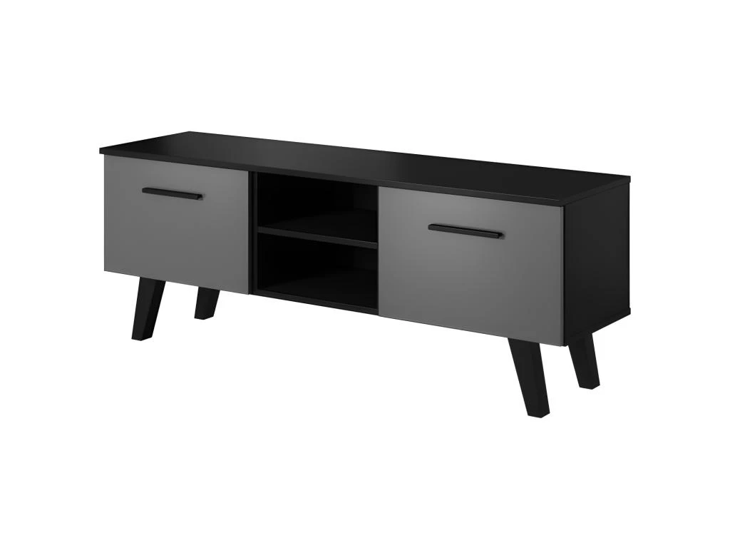 Meuble TV Design EST, 140cm, 2 Portes Et 2 Niches, Coloris Noir Et Anthracite. 3 Meuble TV Design EST, 140cm, 2 Portes Et 2 Niches, Coloris Noir Et Anthracite.