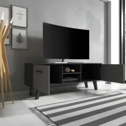 Meuble TV Design EST, 140cm, 2 Portes Et 2 Niches, Coloris Noir Et Anthracite. 8 Meuble TV Design EST, 140cm, 2 Portes Et 2 Niches, Coloris Noir Et Anthracite. -Pas Cher Mobiliora Magasin meuble tv 8921307