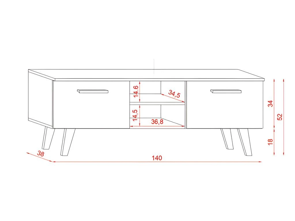Meuble TV Design EST, 140cm, 2 Portes Et 2 Niches, Coloris Noir Et Anthracite. 6 Meuble TV Design EST, 140cm, 2 Portes Et 2 Niches, Coloris Noir Et Anthracite. – Image 4