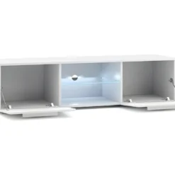 Meuble TV Design LEON 140 Cm. 2 Portes Et Niche Coloris Noir + LED 8 Meuble TV Design LEON 140 Cm. 2 Portes Et Niche Coloris Noir + LED -Pas Cher Mobiliora Magasin meuble tv 8921575