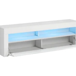 Meuble TV Design MEXICO 140 Cm, 1 Porte Et 1 Niche, Coloris Noir + LED -Pas Cher Mobiliora Magasin meuble tv 8921635