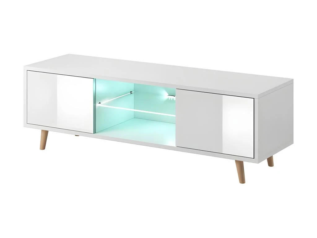 Meuble TV Design EDEN 140 Cm, 2 Portes Et 2 Niches, Coloris Blanc + LED. Type Scandinave. 3 Meuble TV Design EDEN 140 Cm, 2 Portes Et 2 Niches, Coloris Blanc + LED. Type Scandinave.