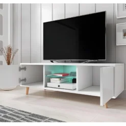 Meuble TV Design EDEN 140 Cm, 2 Portes Et 2 Niches, Coloris Blanc + LED. Type Scandinave. 8 Meuble TV Design EDEN 140 Cm, 2 Portes Et 2 Niches, Coloris Blanc + LED. Type Scandinave. -Pas Cher Mobiliora Magasin meuble tv 8921759