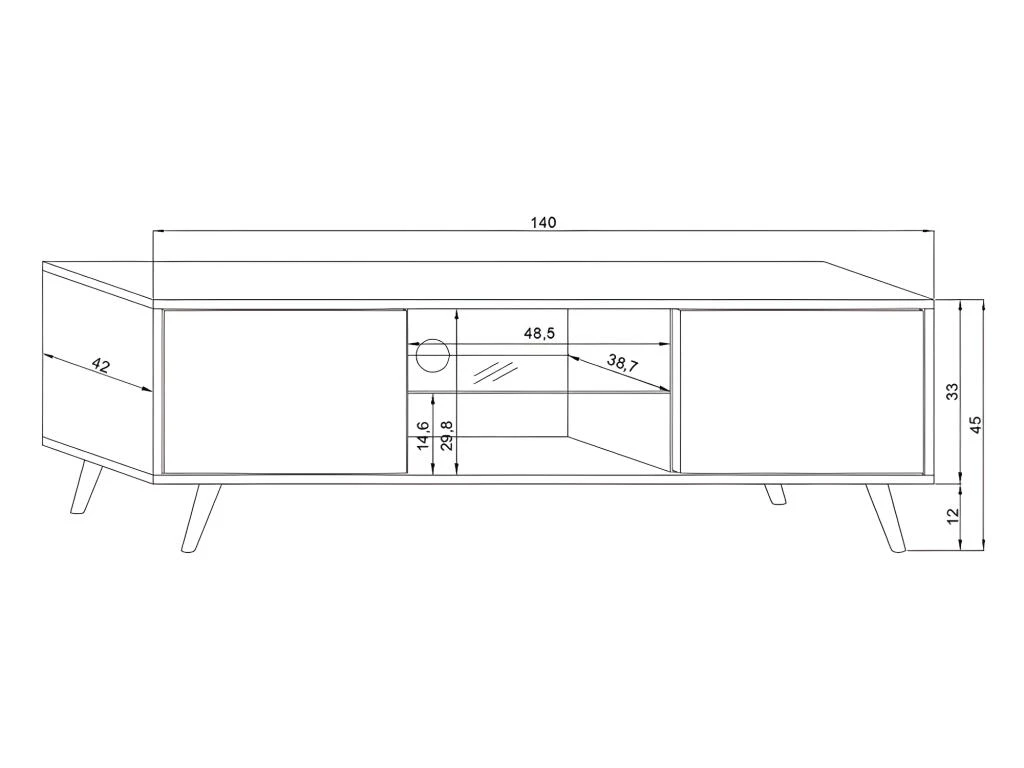 Meuble TV Design EDEN 140 Cm, 2 Portes Et 2 Niches, Coloris Blanc + LED. Type Scandinave. 6 Meuble TV Design EDEN 140 Cm, 2 Portes Et 2 Niches, Coloris Blanc + LED. Type Scandinave. – Image 4