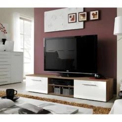 Meuble TV Design Collection BONOO 180 Cm. Coloris Chêne Et Blanc.