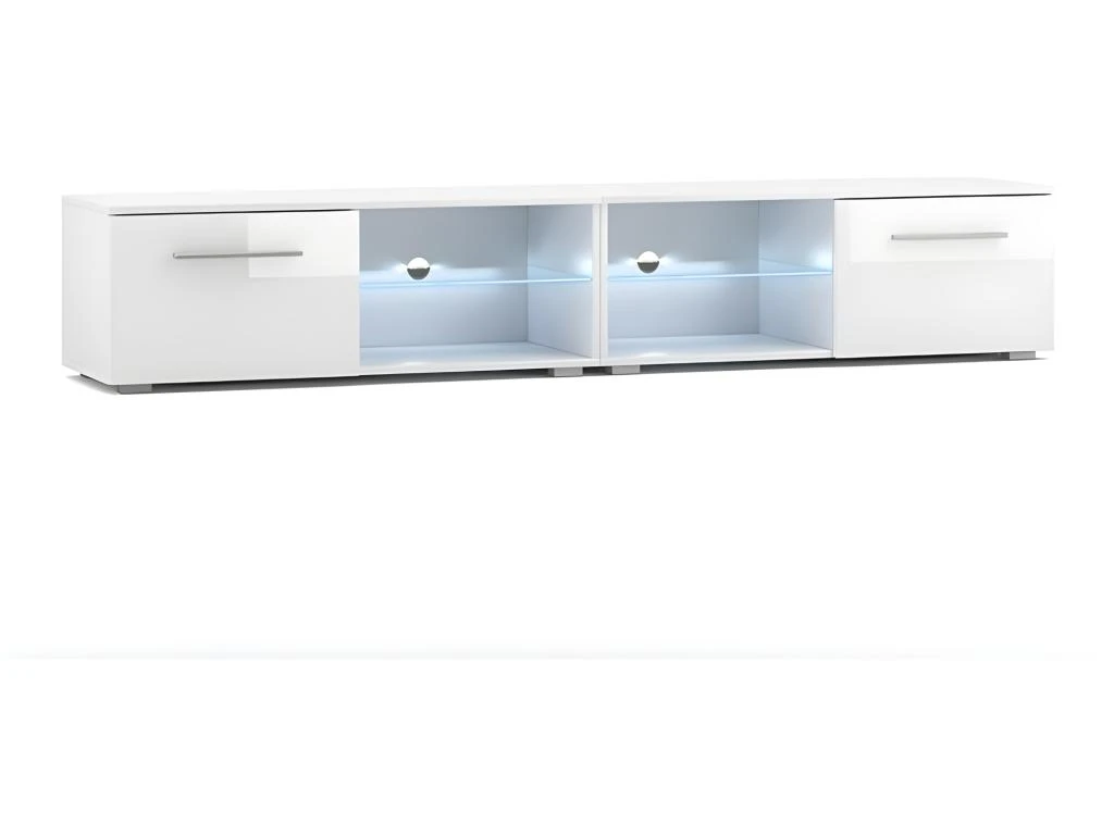 Meuble TV Design LEON II XXL, 2 Mètres, 2 Portes Et 4 Niches, Coloris Blanc + LED 3 Meuble TV Design LEON II XXL, 2 Mètres, 2 Portes Et 4 Niches, Coloris Blanc + LED