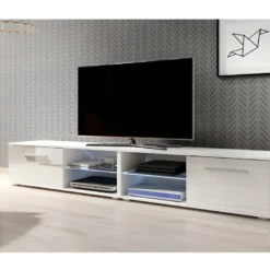 Meuble TV Design LEON II XXL, 2 Mètres, 2 Portes Et 4 Niches, Coloris Blanc + LED 7 Meuble TV Design LEON II XXL, 2 Mètres, 2 Portes Et 4 Niches, Coloris Blanc + LED -Pas Cher Mobiliora Magasin meuble tv 8921901