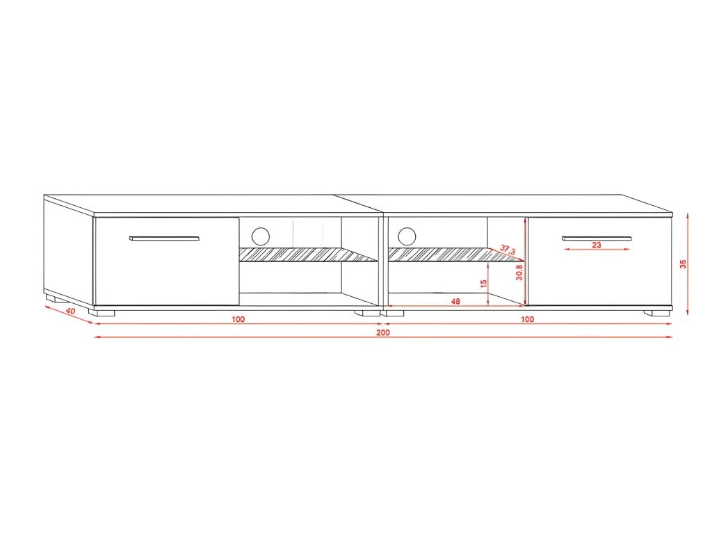 Meuble TV Design LEON II XXL, 2 Mètres, 2 Portes Et 4 Niches, Coloris Blanc + LED 6 Meuble TV Design LEON II XXL, 2 Mètres, 2 Portes Et 4 Niches, Coloris Blanc + LED – Image 4