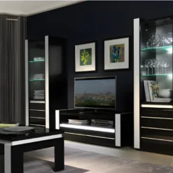 Meuble Tv LINA Noir Et Blanc Brillant + LED -Pas Cher Mobiliora Magasin meuble tv 8922025