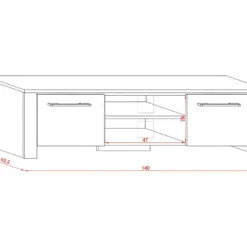Meuble TV Design MANHATTAN 140 Cm à 2 Portes Et 2 Niches Coloris Blanc Et Gris -Pas Cher Mobiliora Magasin meuble tv 8922397