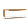 Meuble TV Scandinave TUEW 140cm, 3 Portes, Coloris Chêne Et Blanc Mat. -Pas Cher Mobiliora Magasin meuble tv 8922729
