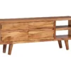 Meuble Télé Buffet Tv Télévision Design Pratique Bois D'acacia Avec Portes Sculptées 117 Cm 2502119