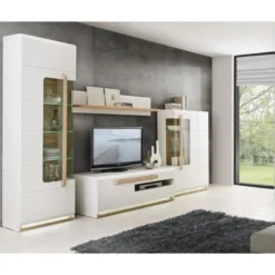 Meuble TV Blanc Laqué Et Décor Chêne Naturel - ALEXIANE 9 Meuble TV Blanc Laqué Et Décor Chêne Naturel - ALEXIANE -Pas Cher Mobiliora Magasin meuble tv 8922879