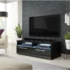 Meuble TV Design BONNIE 100 Cm, 2 Portes Et 2 Niches, Coloris Noir + LED. -Pas Cher Mobiliora Magasin meuble tv 8922945