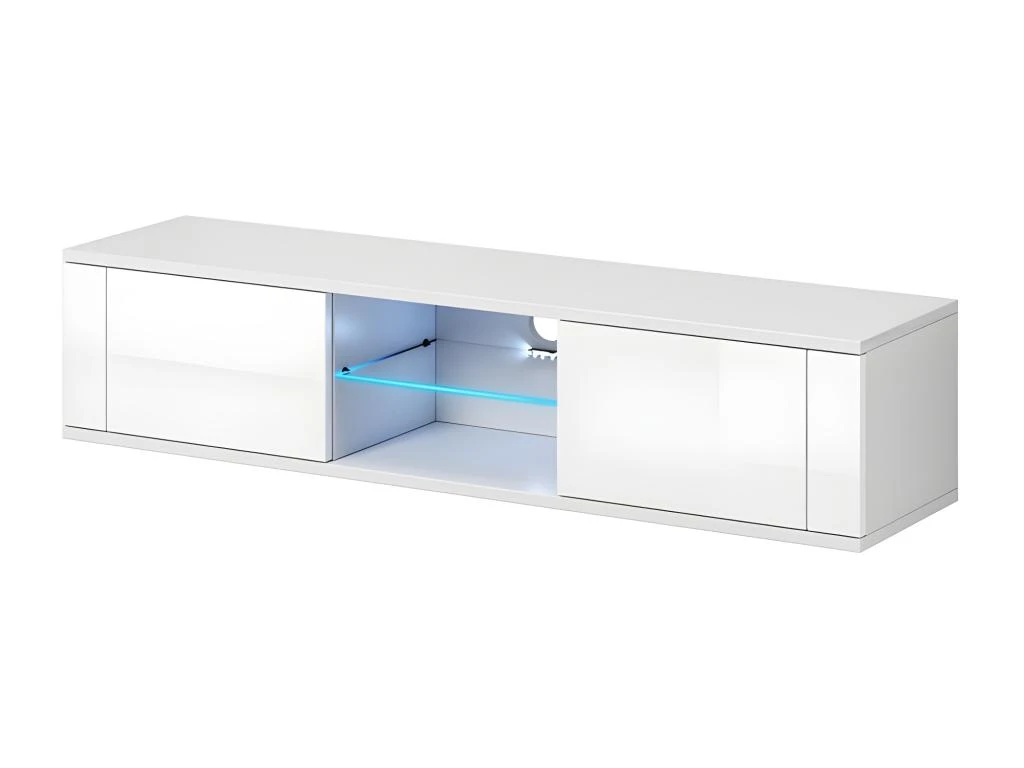 Meuble TV Design PARIS-HIT 140 Cm, 2 Portes Et 2 Niches, Coloris Blanc + LED 3 Meuble TV Design PARIS-HIT 140 Cm, 2 Portes Et 2 Niches, Coloris Blanc + LED
