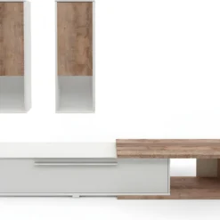 Composition De 3 Meubles Design Pour Salon Couleur Blanc Et ChĂȘne Collection HARLEM