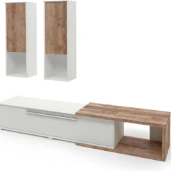 Composition De 3 Meubles Design Pour Salon Couleur Blanc Et Chêne Collection HARLEM -Pas Cher Mobiliora Magasin meuble tv 8923867