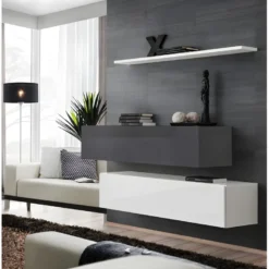Ensemble Meubles De Salon SWITCH SBII Design, Coloris Blanc Et Gris Brillant.