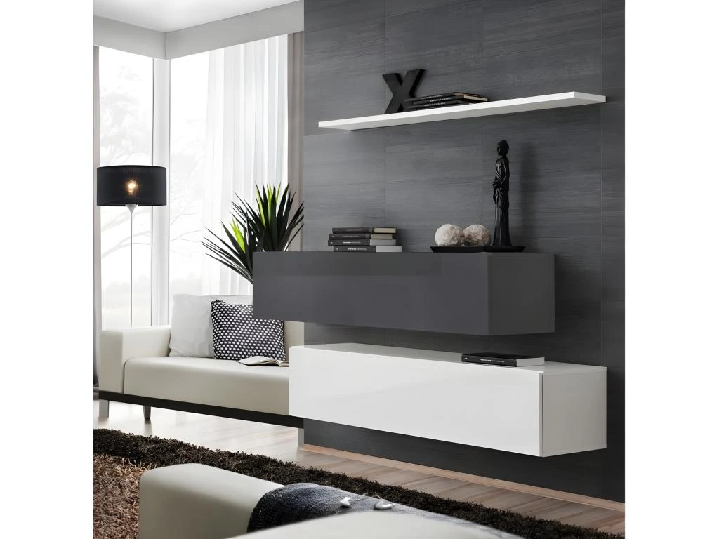 Ensemble Meubles De Salon SWITCH SBII Design, Coloris Blanc Et Gris Brillant. 3 Ensemble Meubles De Salon SWITCH SBII Design, Coloris Blanc Et Gris Brillant.