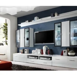 Ensemble Meuble Salon Iceland Blanc De Haute Brillance Avec LED