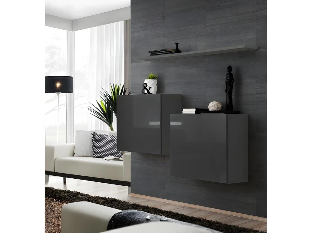 Ensemble Meubles De Salon SWITCH SBI Design, Coloris Gris Brillant. 3 Ensemble Meubles De Salon SWITCH SBI Design, Coloris Gris Brillant.
