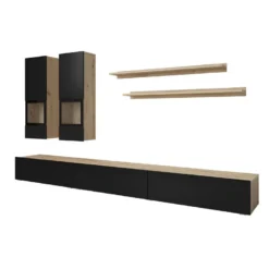 Ensemble Meubles De Salon Collection RAMOS. Coloris Chêne Et Noir Super Mat. LED Intégrées. -Pas Cher Mobiliora Magasin meuble tv 8924237