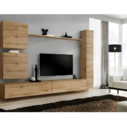 Ensemble Meuble Salon Mural SWITCH VIII Design, Coloris Chêne Wotan.