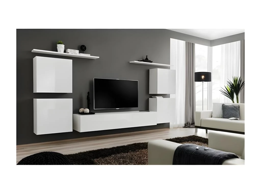 Ensemble Meuble Salon SWITCH IV Design, Coloris Blanc Brillant. 3 Ensemble Meuble Salon SWITCH IV Design, Coloris Blanc Brillant.