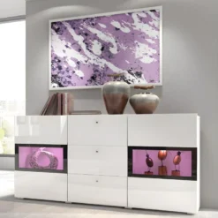 Ensemble De 7 Meubles De Salon Collection RAMOS. Couleur Blanc Brillant. -Pas Cher Mobiliora Magasin meuble tv 8924383